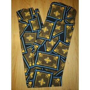 Lularoe OS Leggings-Geometric Gold & Blue Pattern-One Size